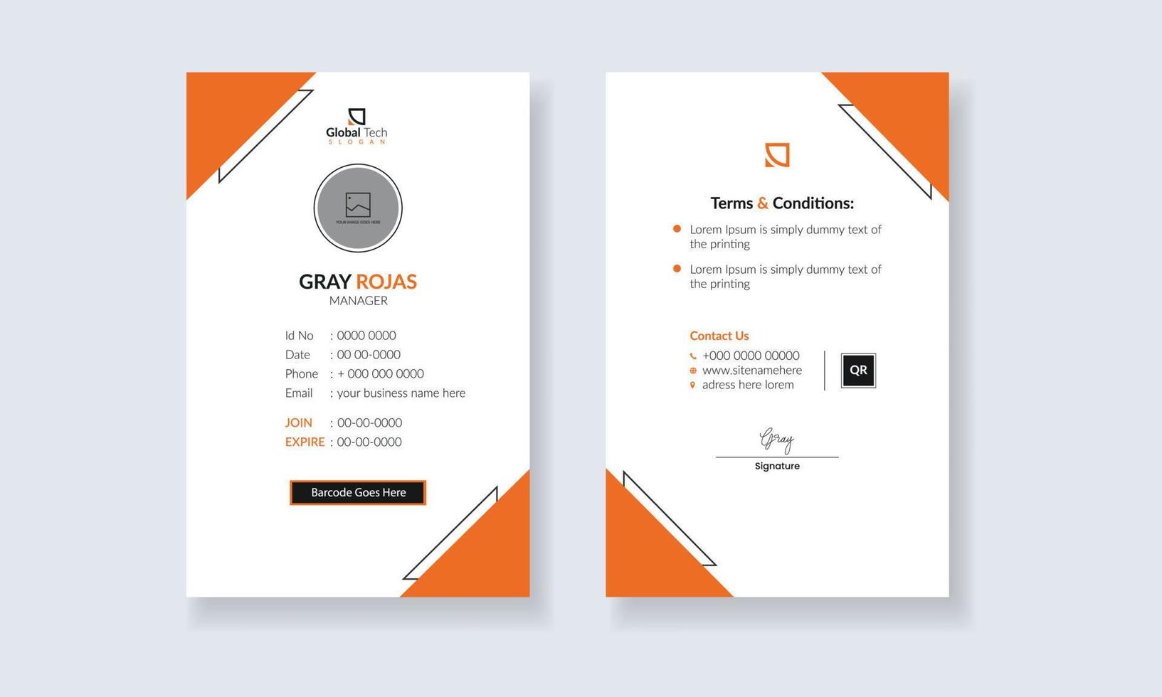 Corporate id card design. Double sided creative id card template. Office id card. Employee id card. vector