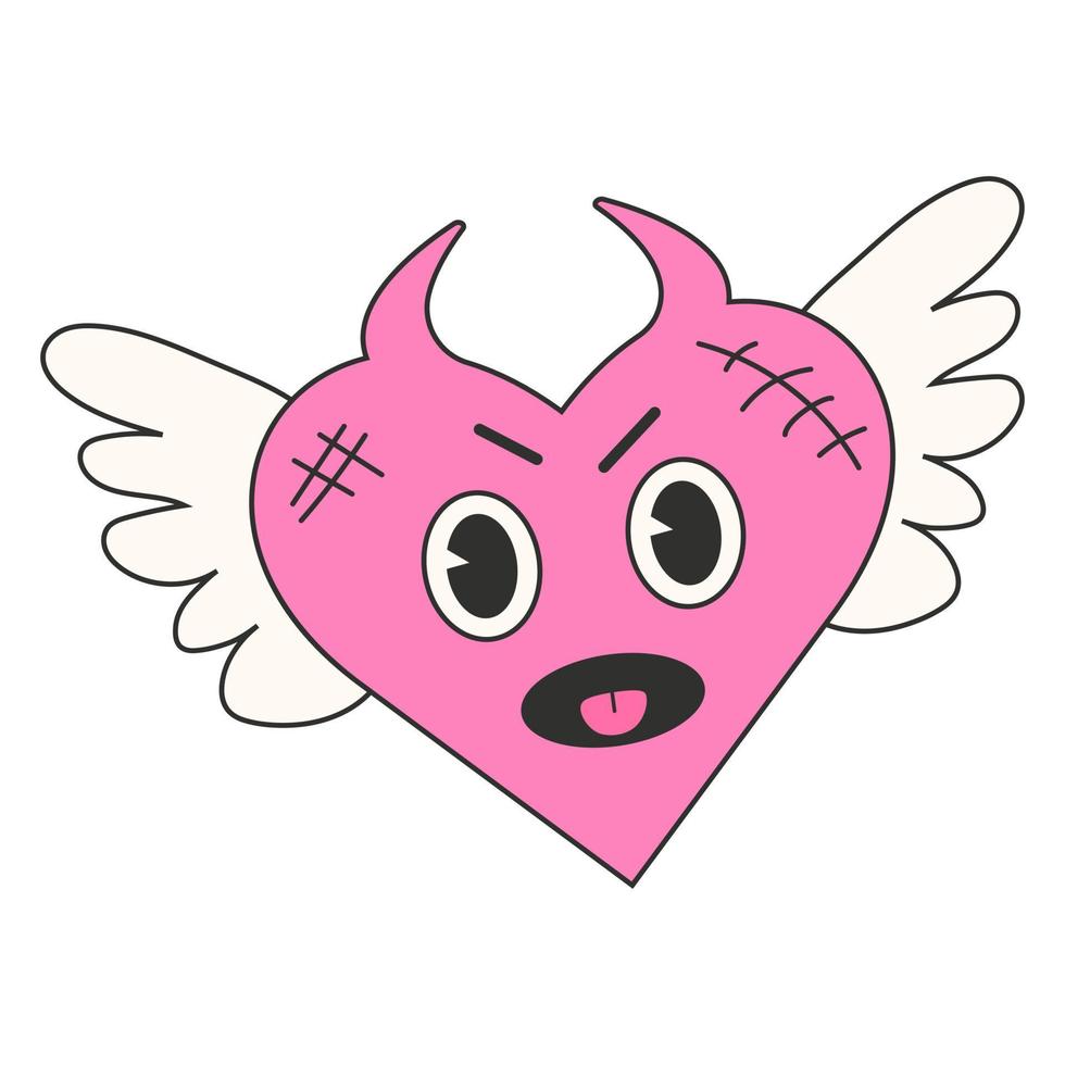 pegatina de moda y2k contra el día de san valentín. Concepción del día de san valentín de la década de 2000. personaje de dibujos animados diablo cupido vector