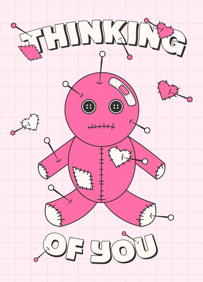 Trendy y2k anti valentines day card, poster, banner. 2000s anti love conception. Cartoon character. Neon pink background vector