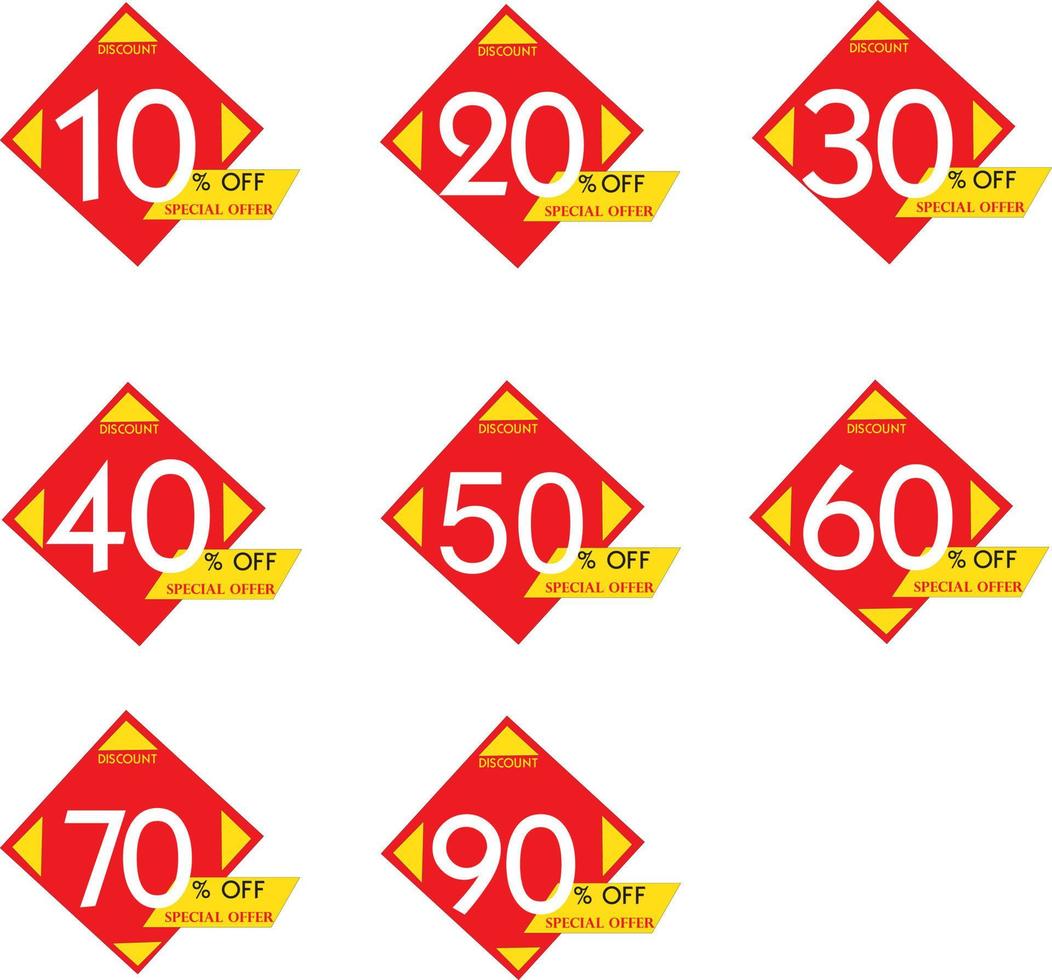 10, 20, 30, 40, 50, 60, 70, 80, 90 percentage off, Discount stickers set for shop, Free  Vector