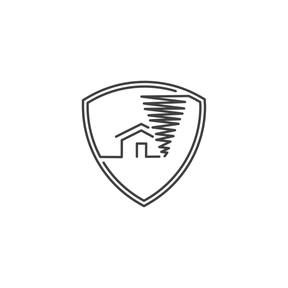 Home insurance and tornado protection, building shield from hurricane . Vector icon logo illustration