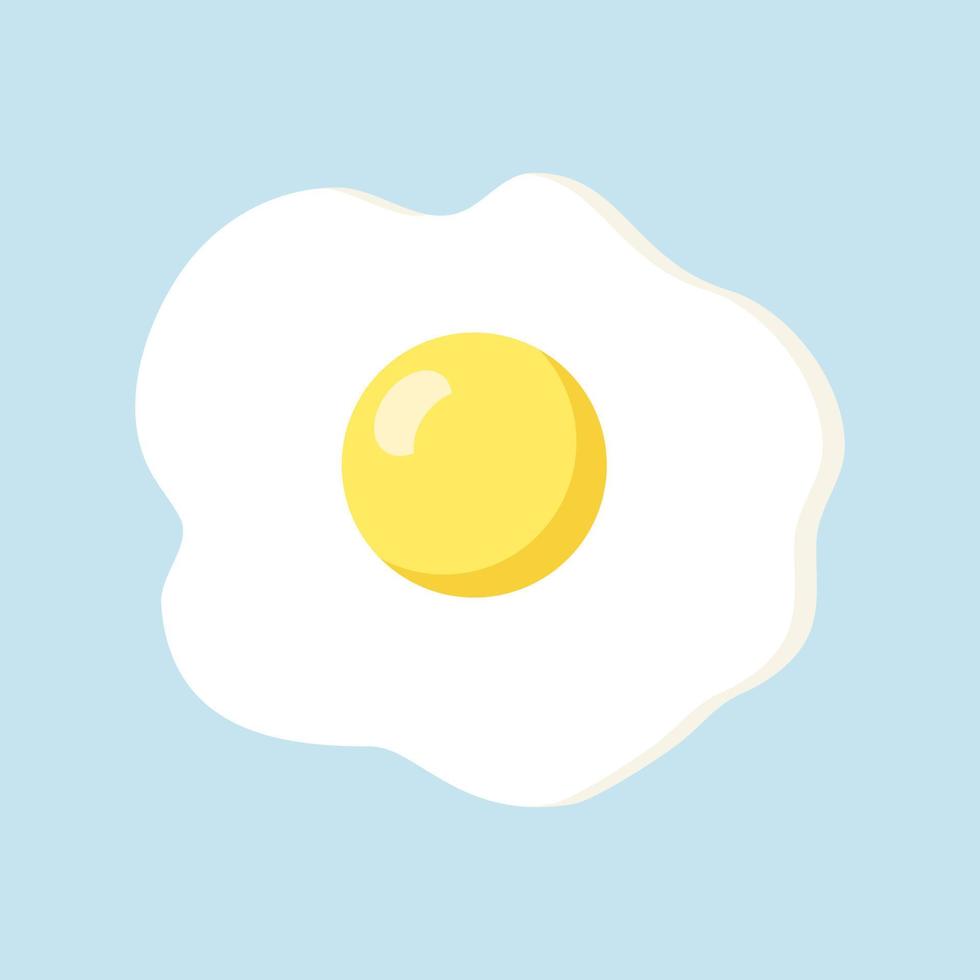 Fried egg isolated on blue background. Fried egg flat icon. Fried egg closeup vector