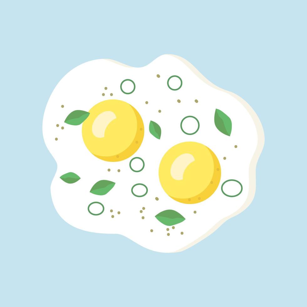 Fried eggs. Fast food. Cooking lunch, dinner, breakfast. Natural product. Cooked omelet. Scrambled eggs EPS10 vector illustration