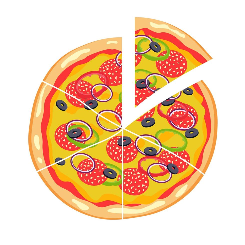 pizza de pepperoni vectorial con rebanada. ilustración de comida rápida. eps10 vectoriales vector