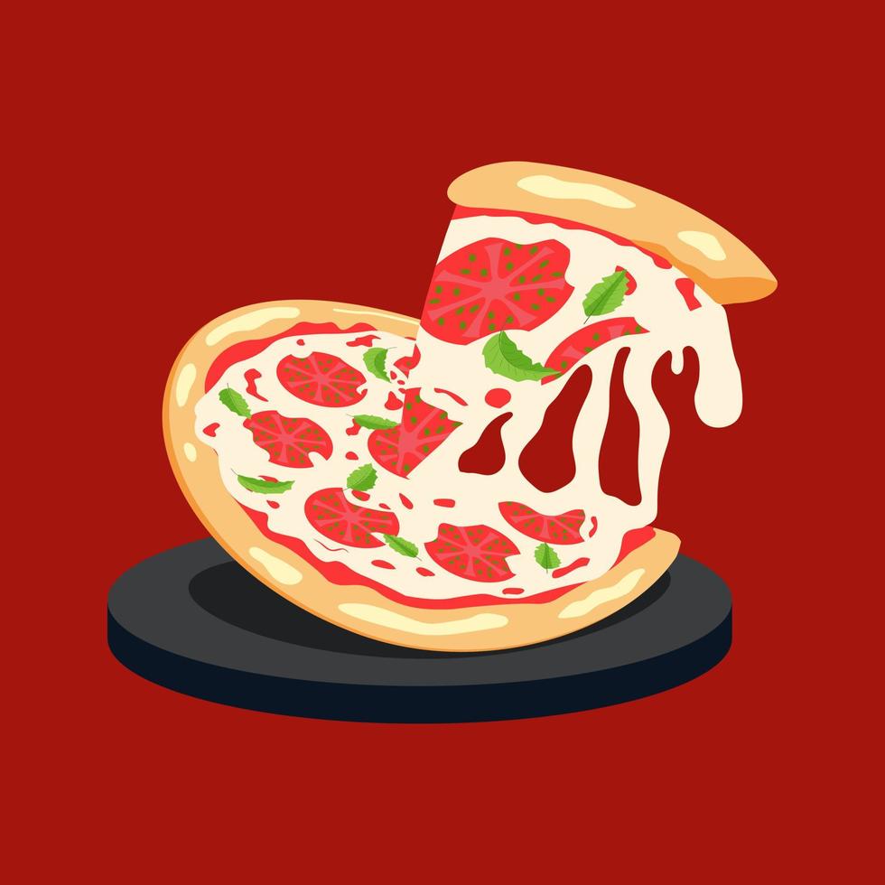 Delicious margarita pizza. Fast food Illustration. Vector EPS10