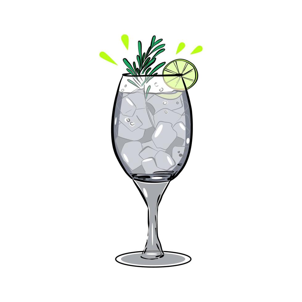 Gin tonic cocktail with rosemary and lime vector