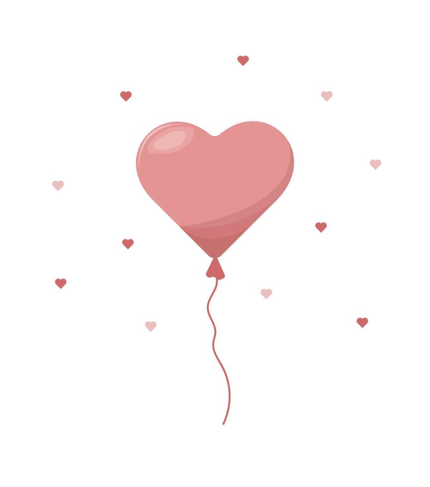 Vector cartoon pink balloon in form of heart on white background.