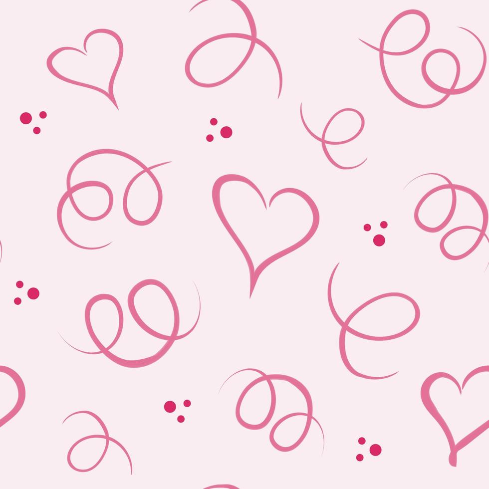 de patrones sin fisuras con corazones y elementos de color rosa acuarela. lindo estampado romántico de bebé. pequeño diseño de princesa. papel pintado rosa para niña. concepto del día de san valentín vector