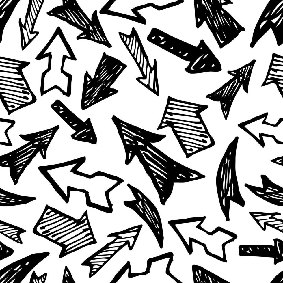 Seamless pattern with black hand drawn arrows. Vector illustration