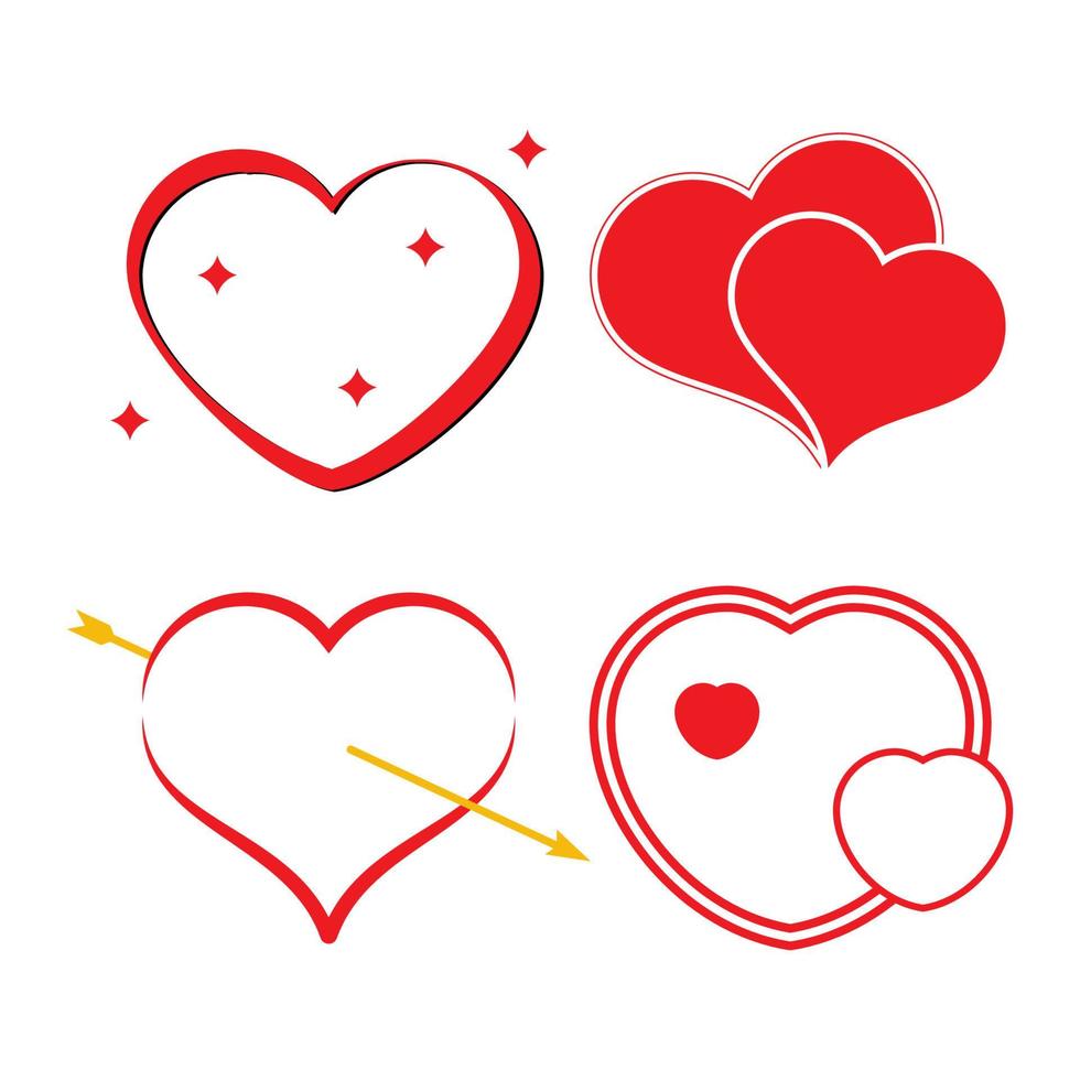 Set of four red hearts. Romantic love symbol of valentine day. Vector illustration