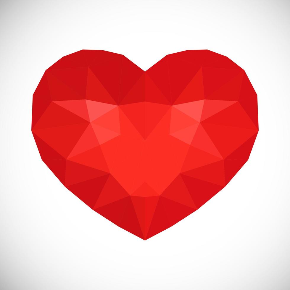 Red Low Poly Heart on white background. Symbol of Love. Vector illustration