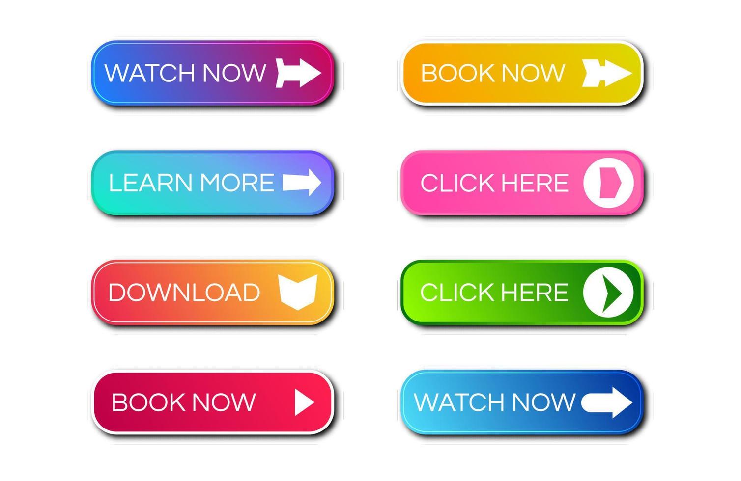 Set of eight modern gradient buttons with shadows. Read more Buttons. Vector illustration
