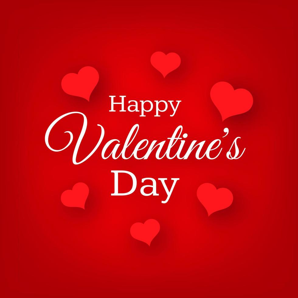 Happy Valentines Day Background. Red greeting banner with text and hearts. Vector illustration.