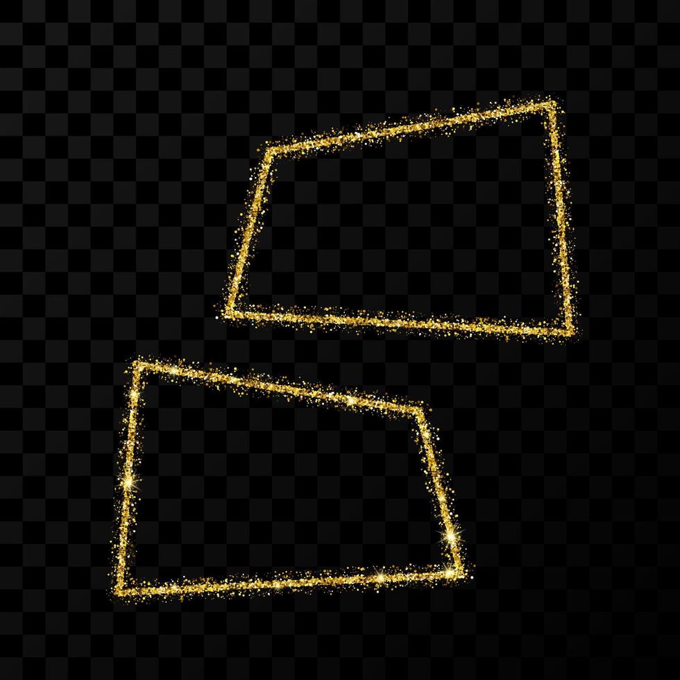 Gold rectangle frame. Two modern shiny frames with light effects isolated vector