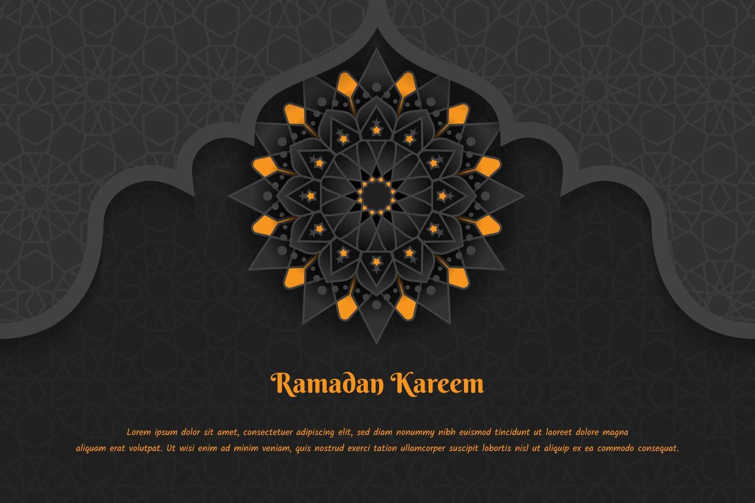 Black luxury background with orange color design for ramadan kareem or eid mubarak template design vector