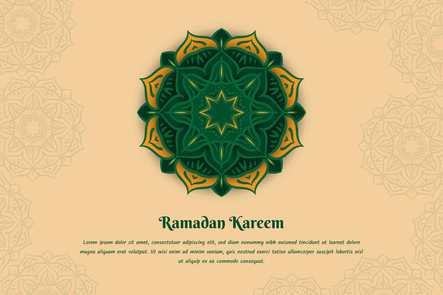 Ramadan kareem or eid mubarak template with green mandala in yellow background design vector
