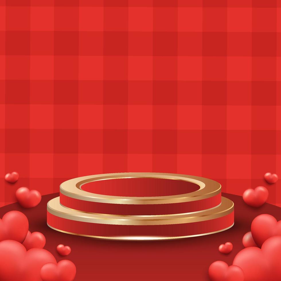 Valentines Day Poster Background with Realistic Heart and Podium vector