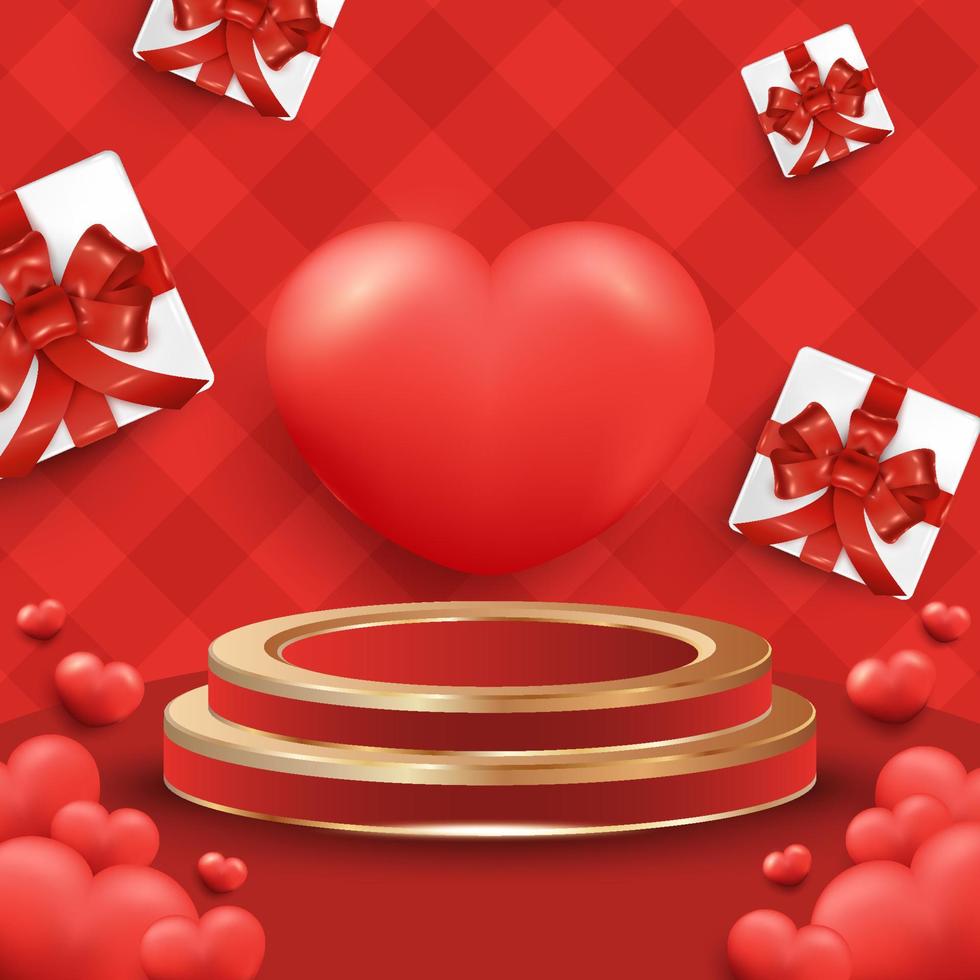 Valentines Day Poster Background with Realistic Heart and Podium vector