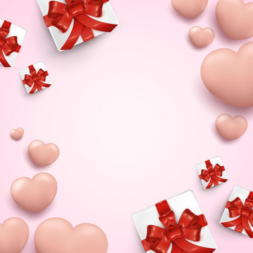 Valentines Day Poster Background with Realistic Heart and Gift Box vector