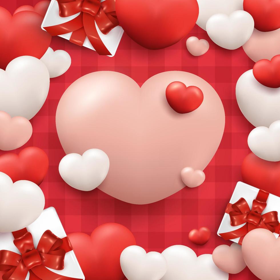 Valentines Day Poster Background with Realistic Heart and Gift Box vector