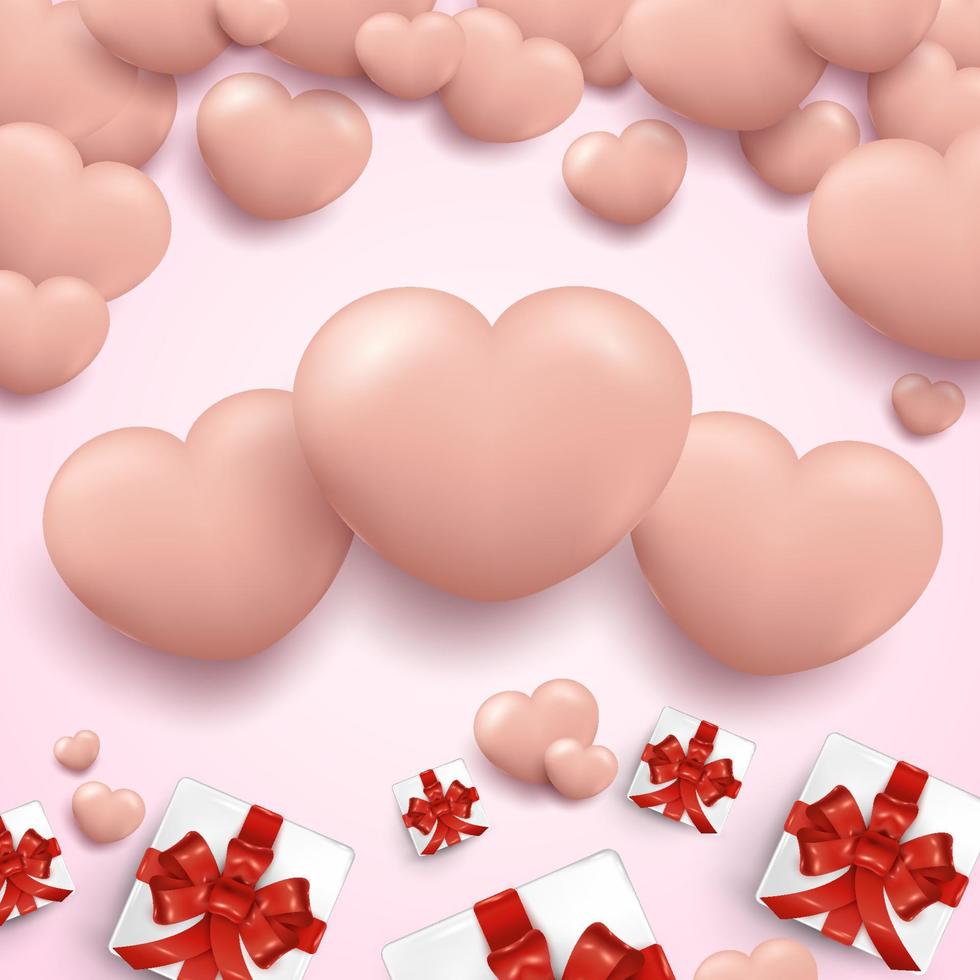 Valentines Day Poster Background with Realistic Heart and Gift Box vector