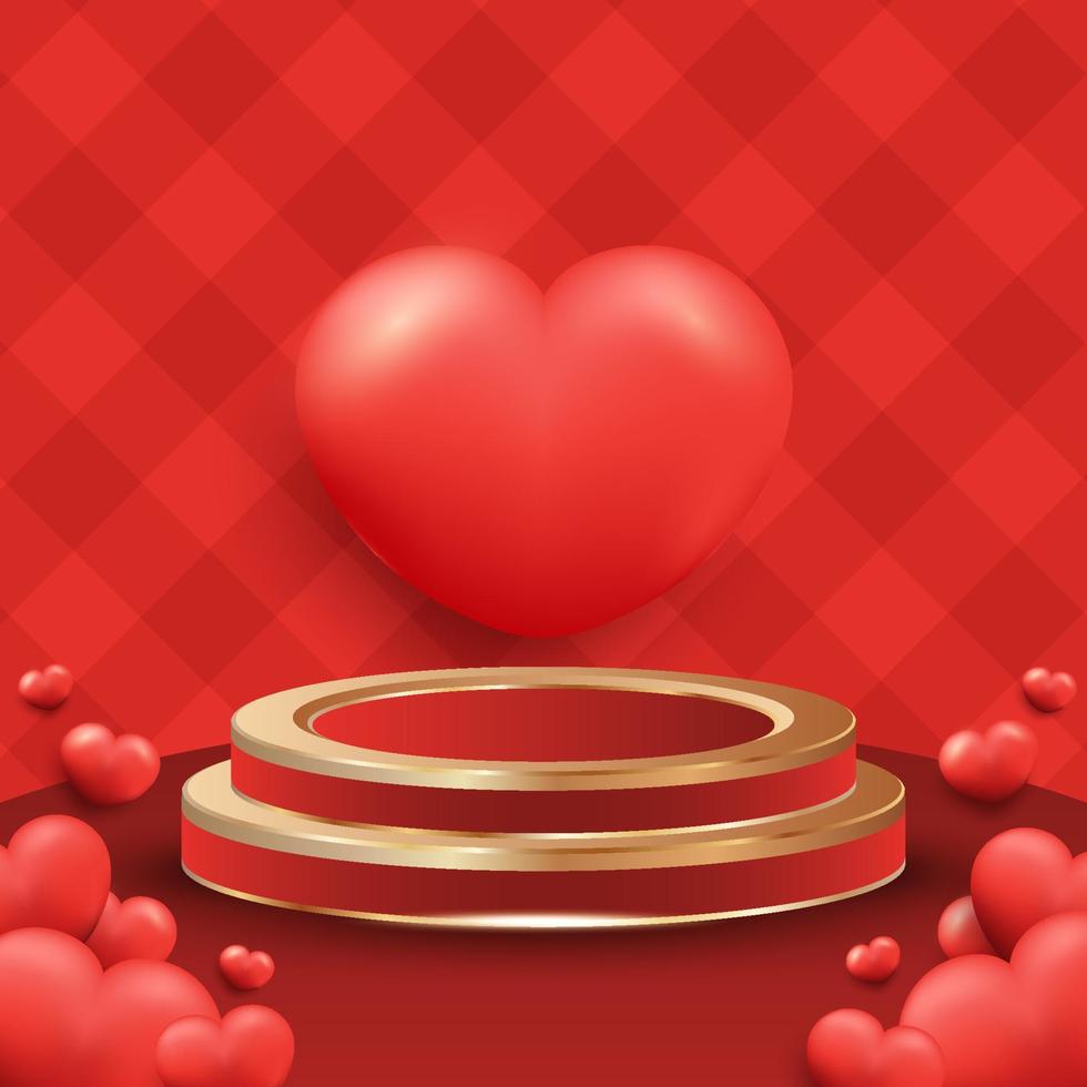 Valentines Day Poster Background with Realistic Heart and Podium vector