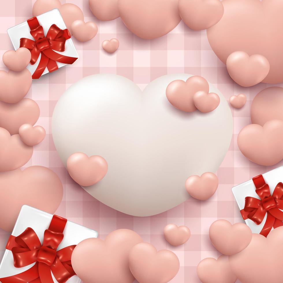Valentines Day Poster Background with Realistic Heart and Gift Box vector