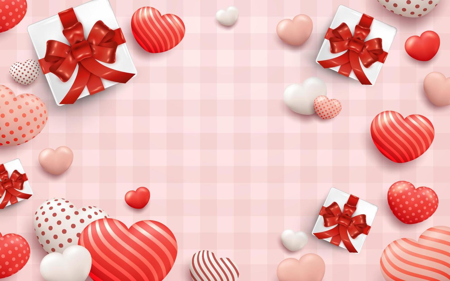 fondo del día de san valentín con adornos de caja de regalo y corazones lindos vector