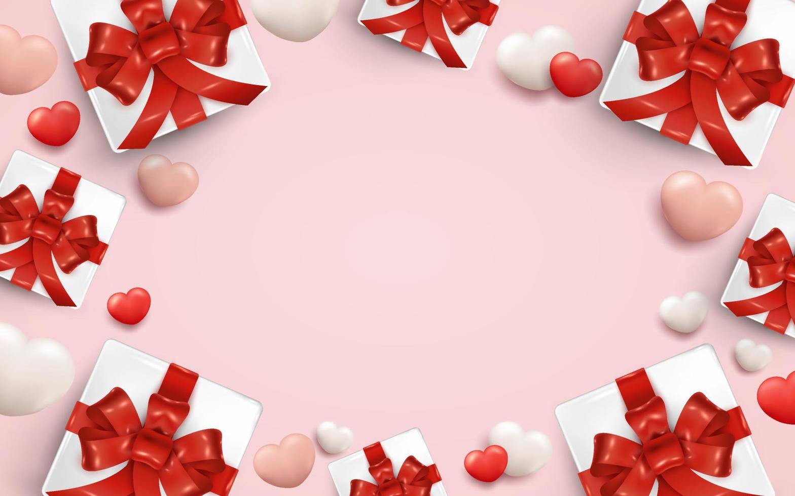 fondo del día de san valentín con adornos de caja de regalo y corazones lindos vector