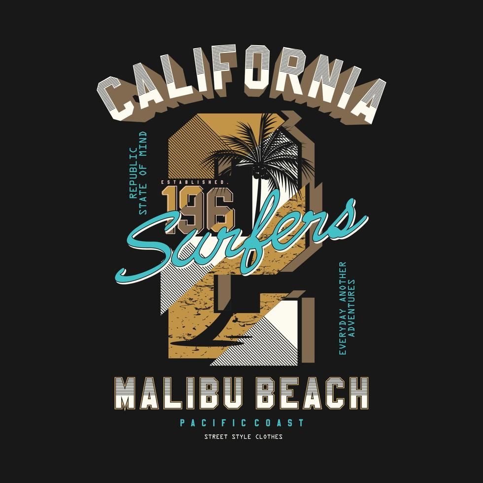 malibu beach california gráfico t shrt imprimir tipografía vector