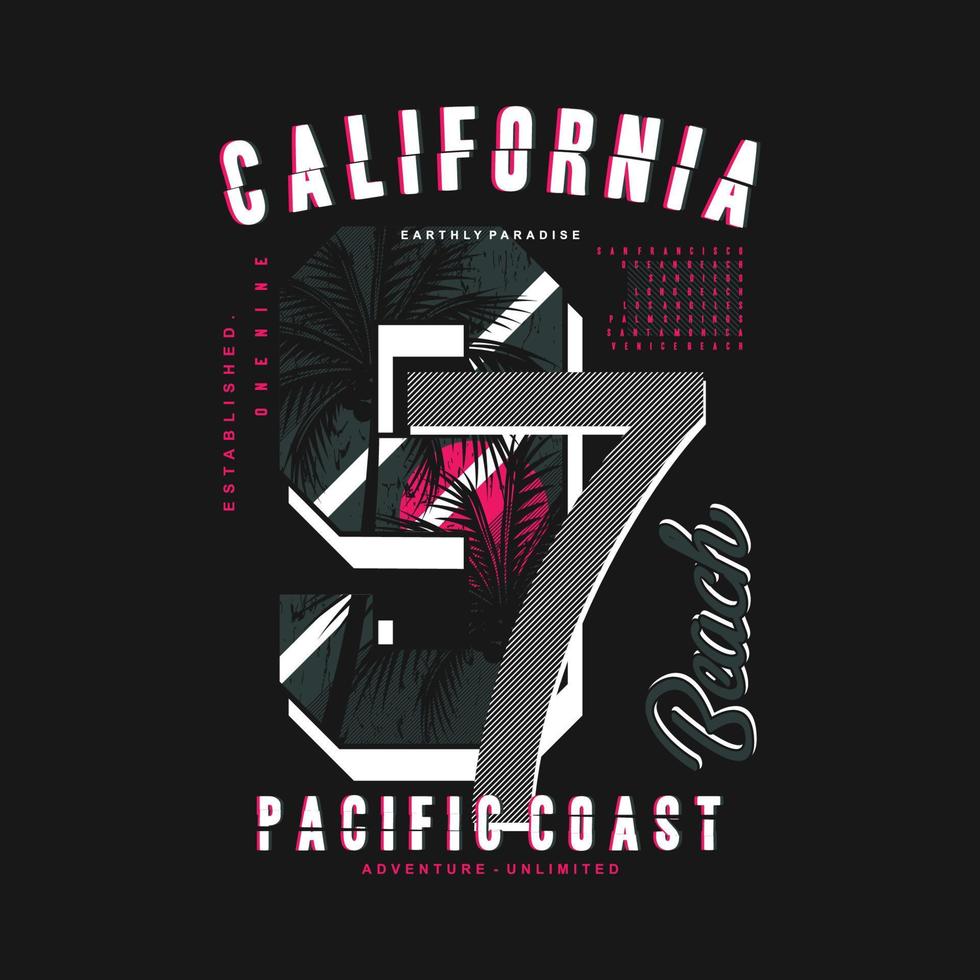 california pacific coast graphic t shrt print typography vector