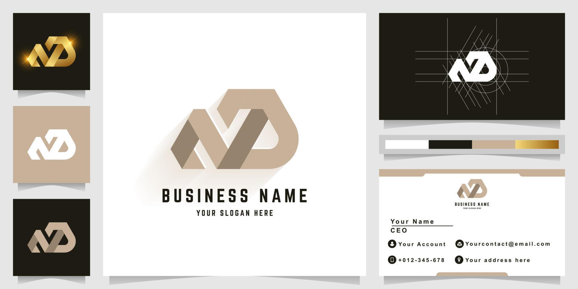 Letter Na or ND monogram logo with business card design vector