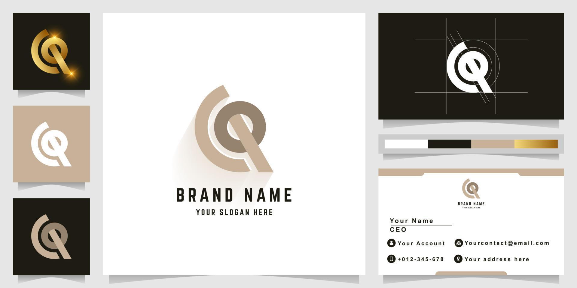 Letter CQ or CR monogram logo with business card design vector