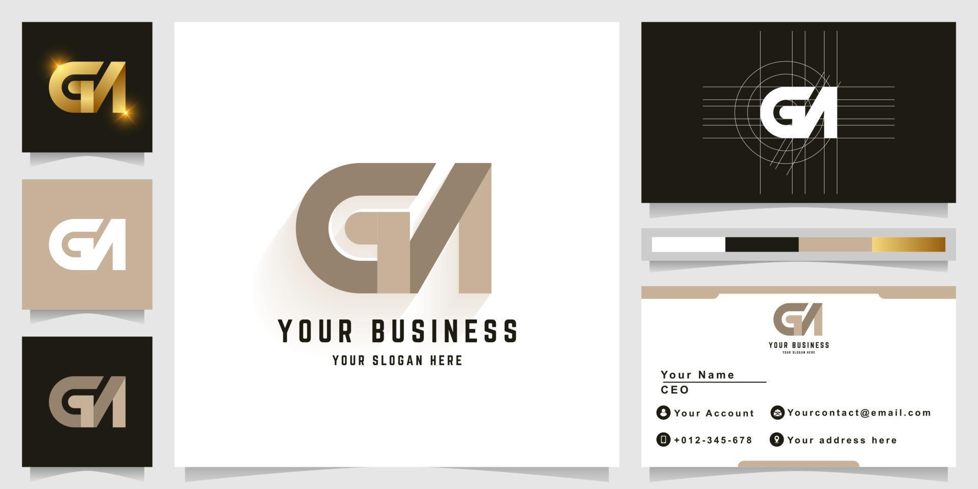 Letter GN or GA monogram logo with business card design vector