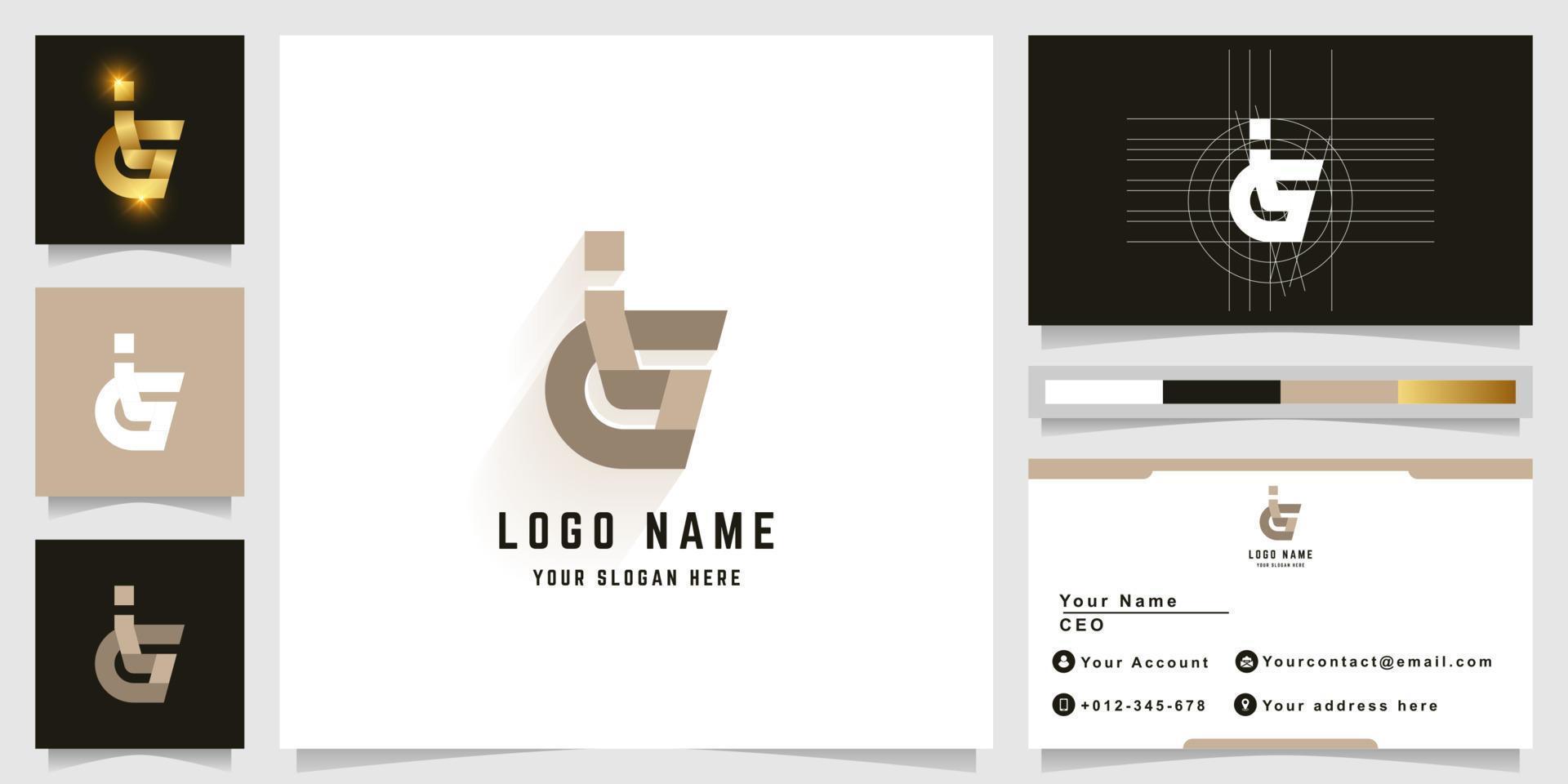 Letter iG or dis monogram logo with business card design vector