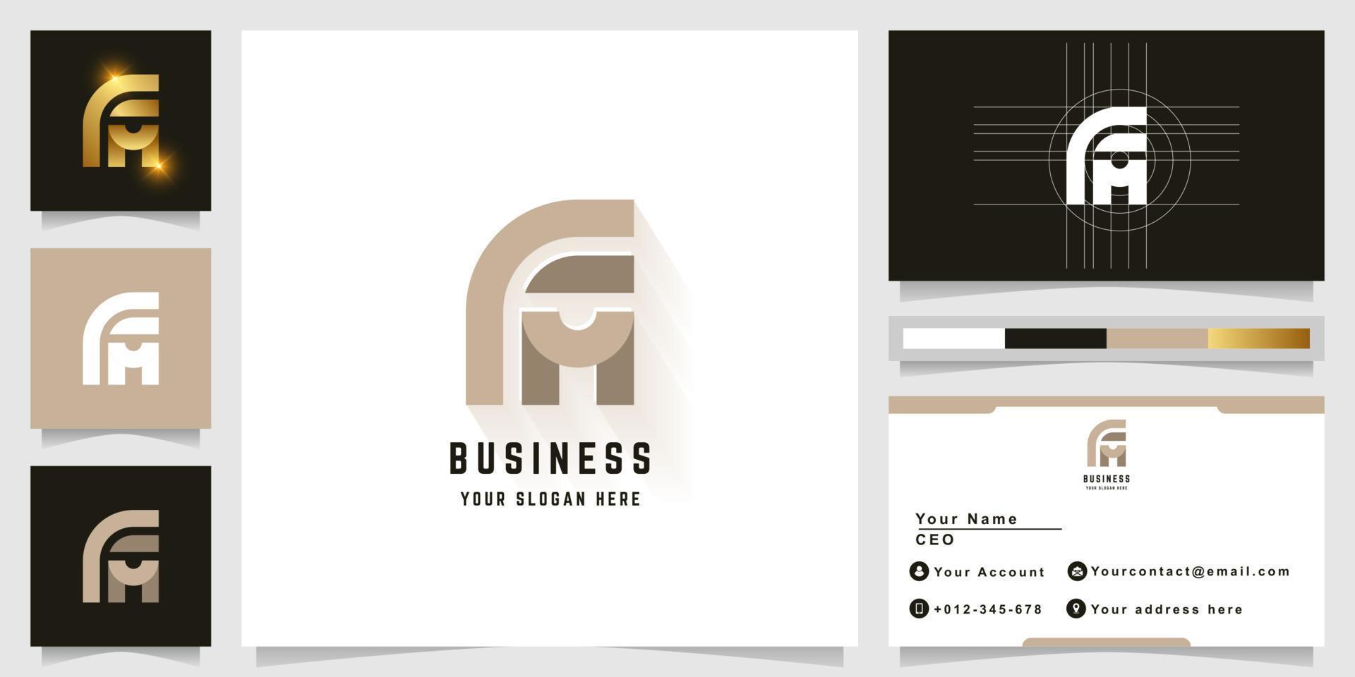 Letter FM or FA monogram logo with business card design vector