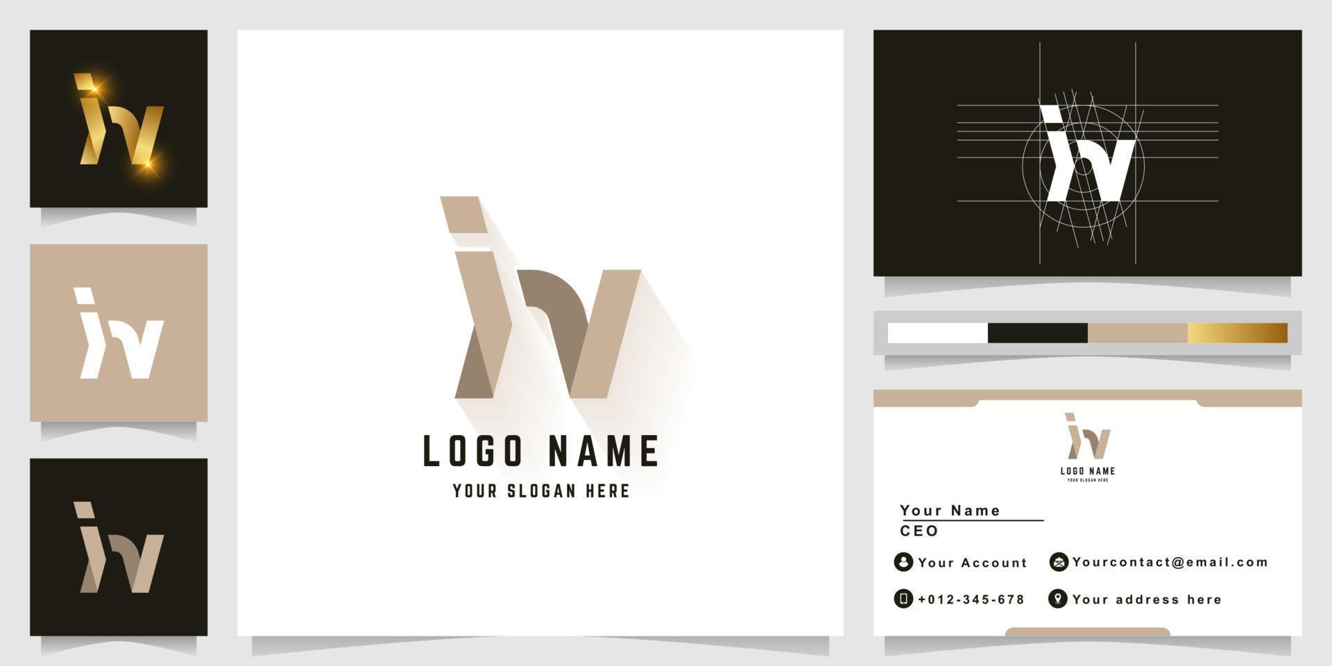 Letter iN or iv monogram logo with business card design vector