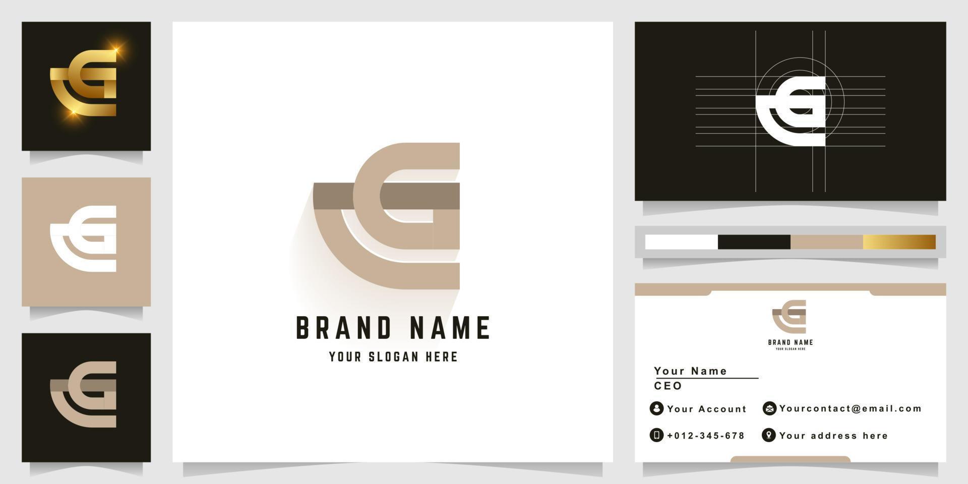 Letter eG or cG monogram logo with business card design vector