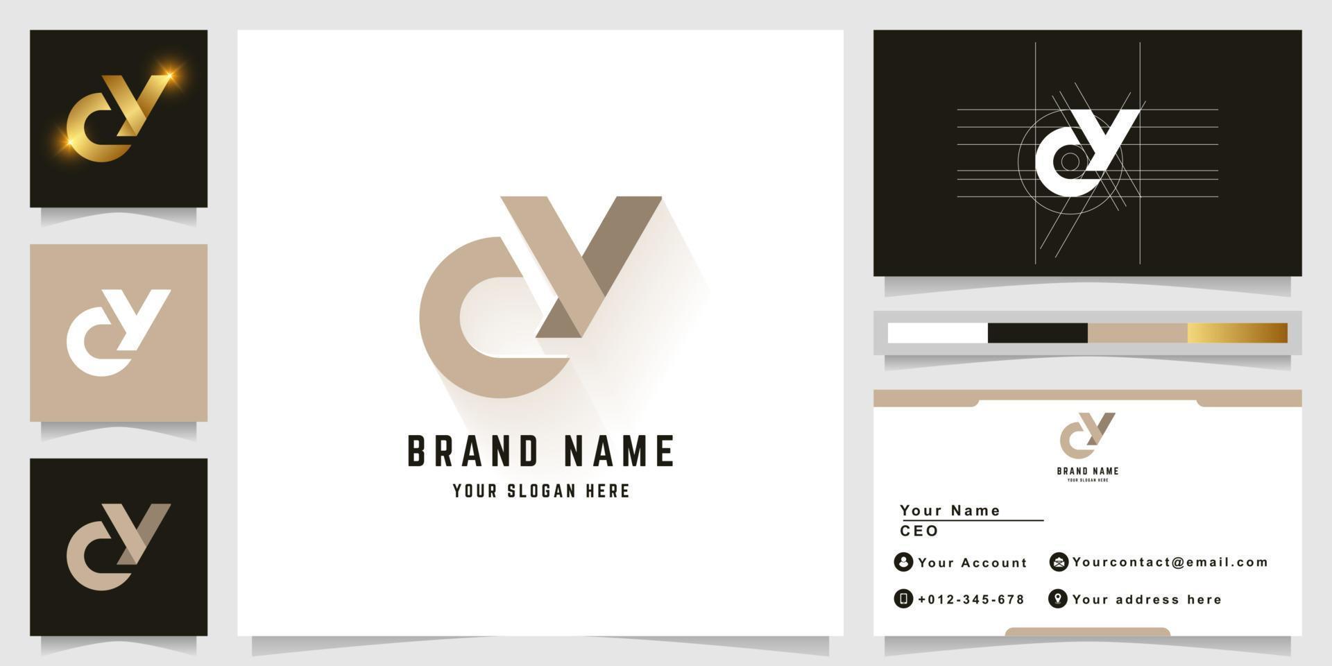 Letter CY or dV monogram logo with business card design vector