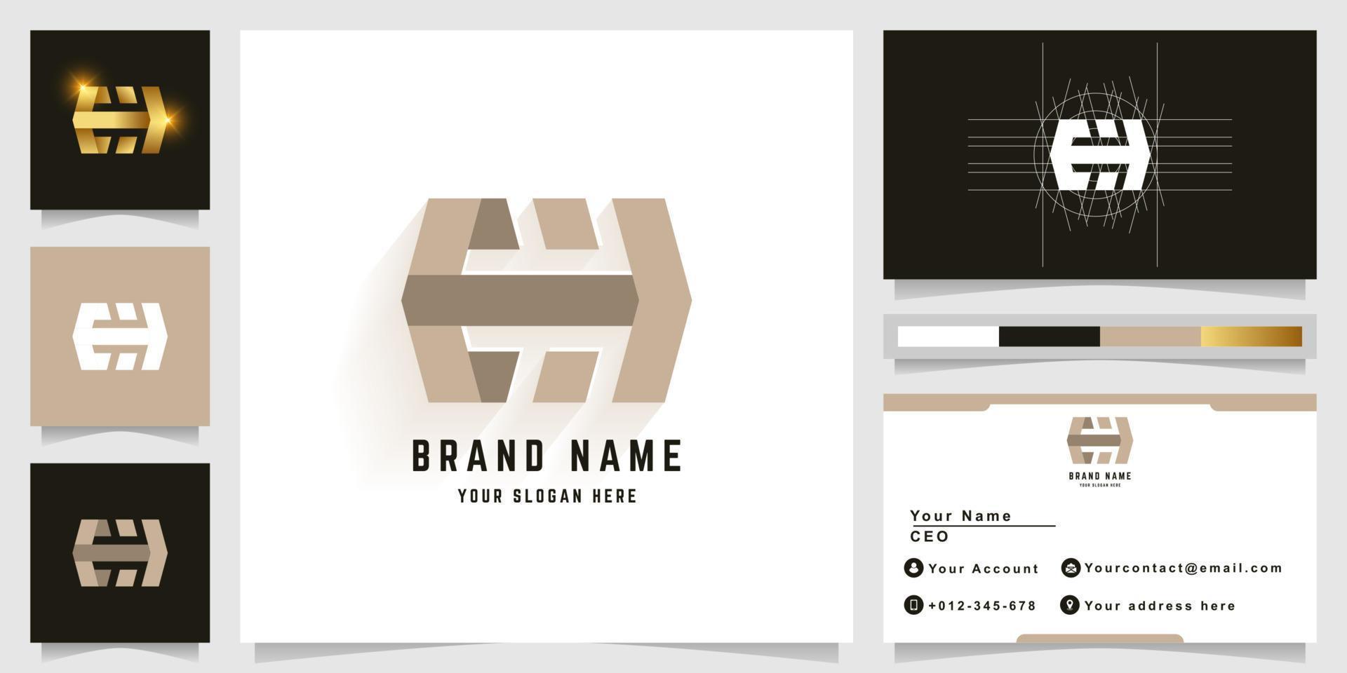 Letter EH or EHH monogram logo with business card design vector