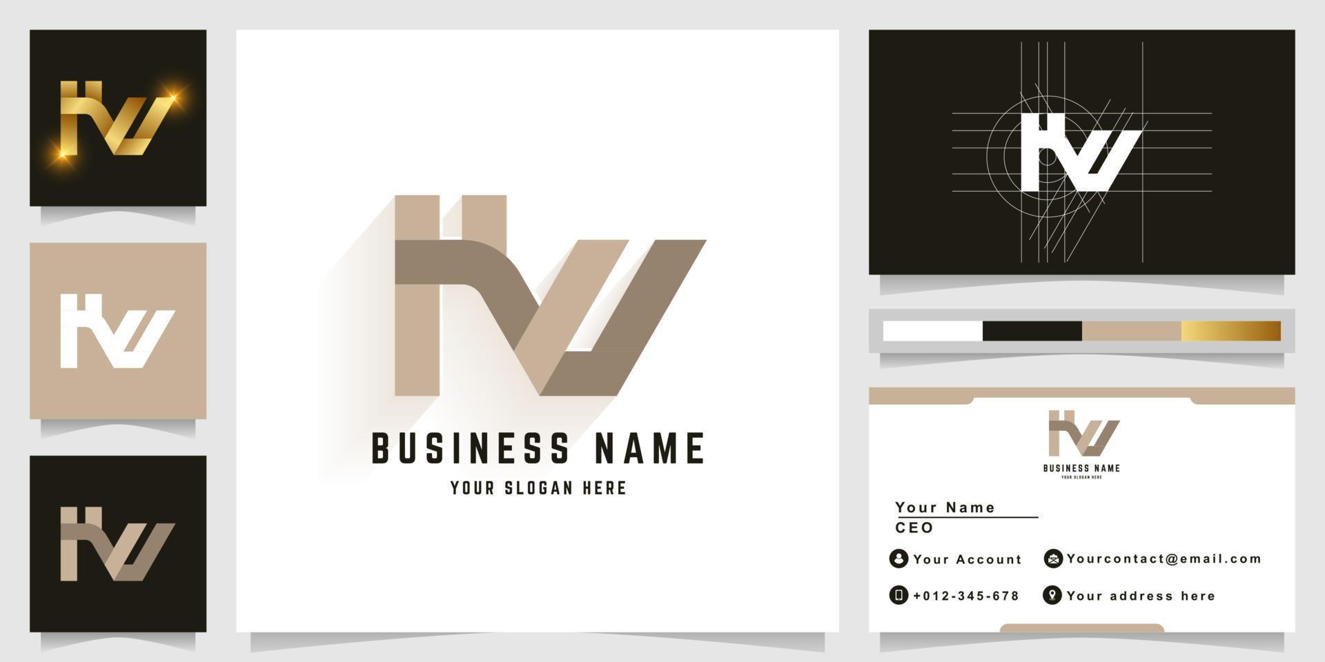 Letter HW or KU monogram logo with business card design vector