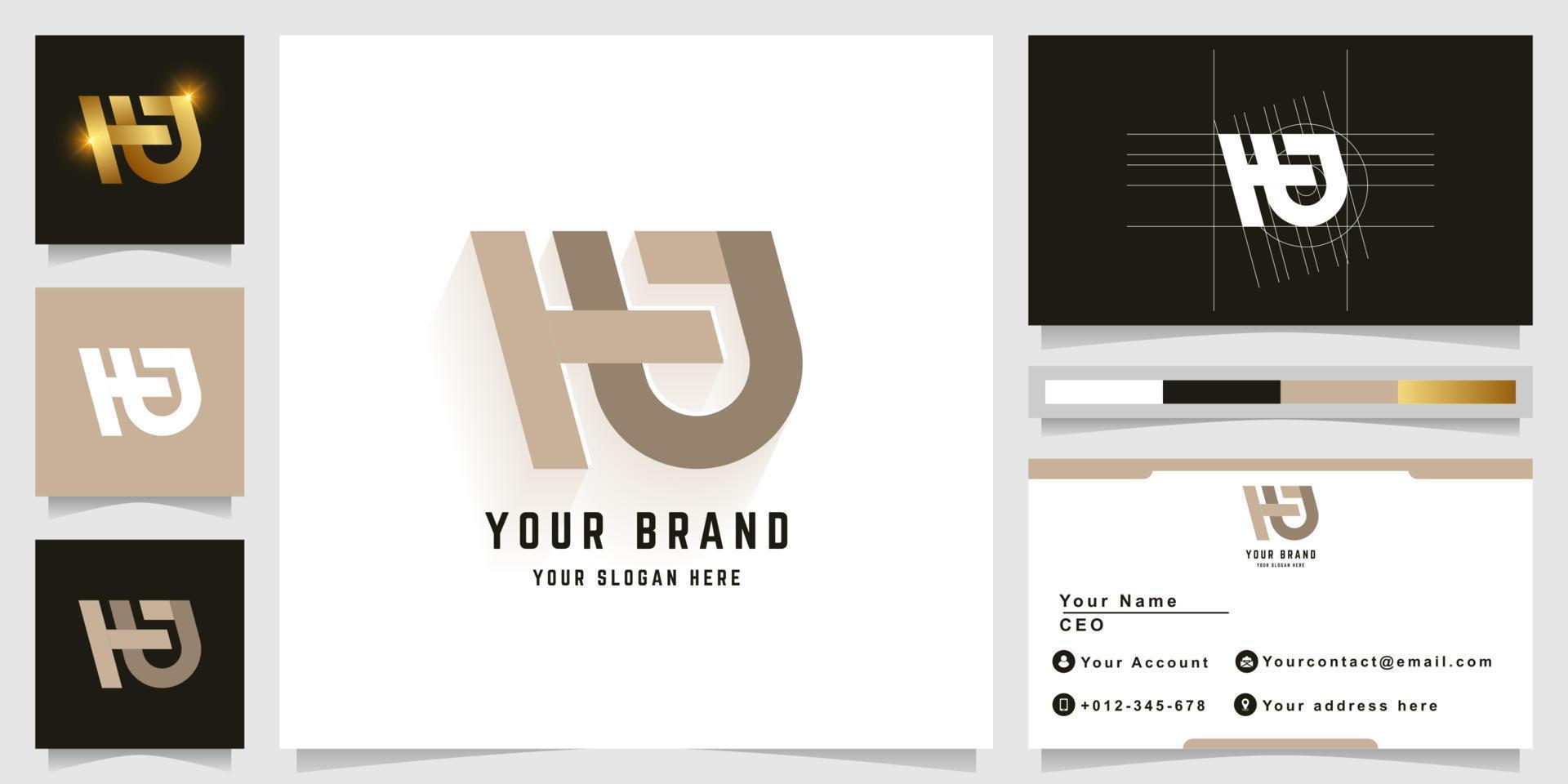 Letter Ha or Hu monogram logo with business card design vector