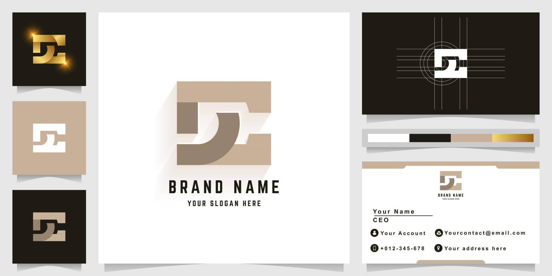 Letter DC or DE monogram logo with business card design vector