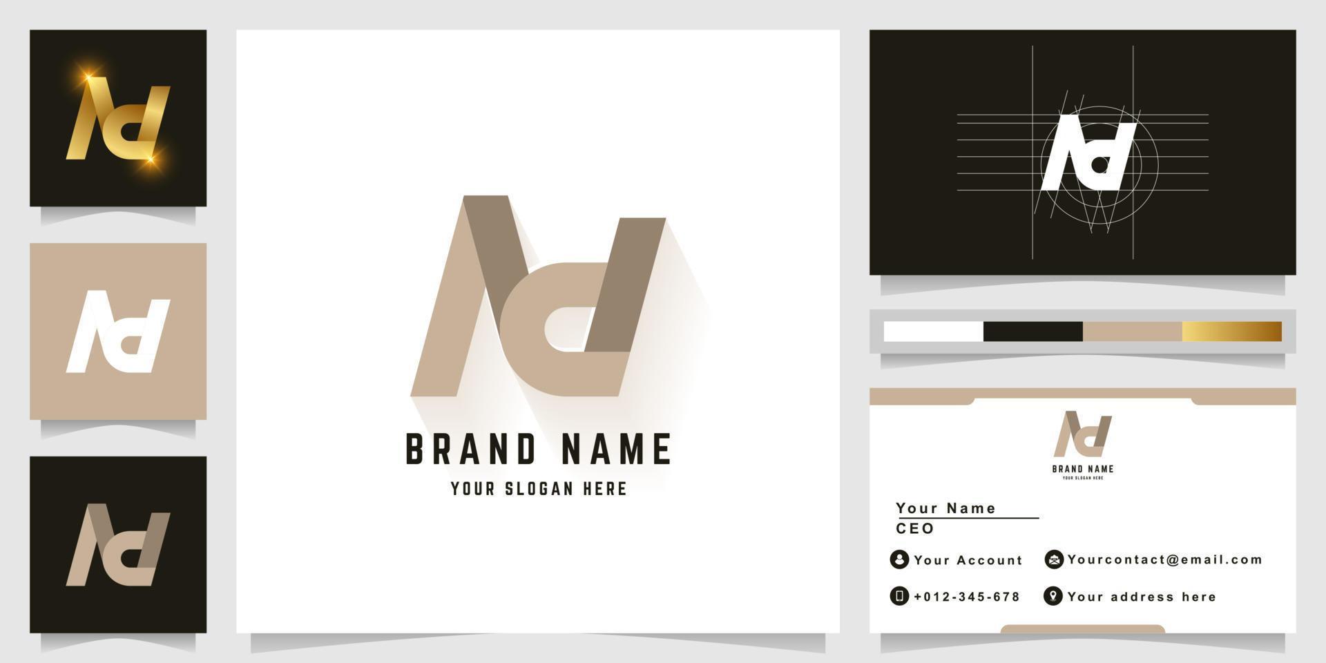 Letter Nd or Ad monogram logo with business card design vector