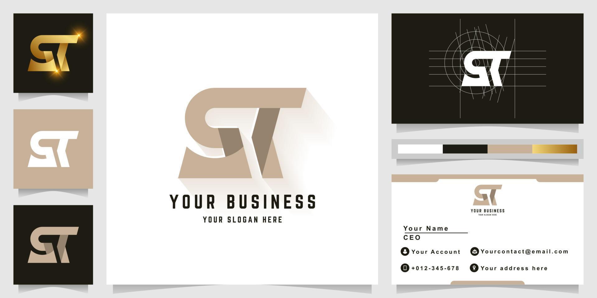 Letter ST or SqT monogram logo with business card design vector