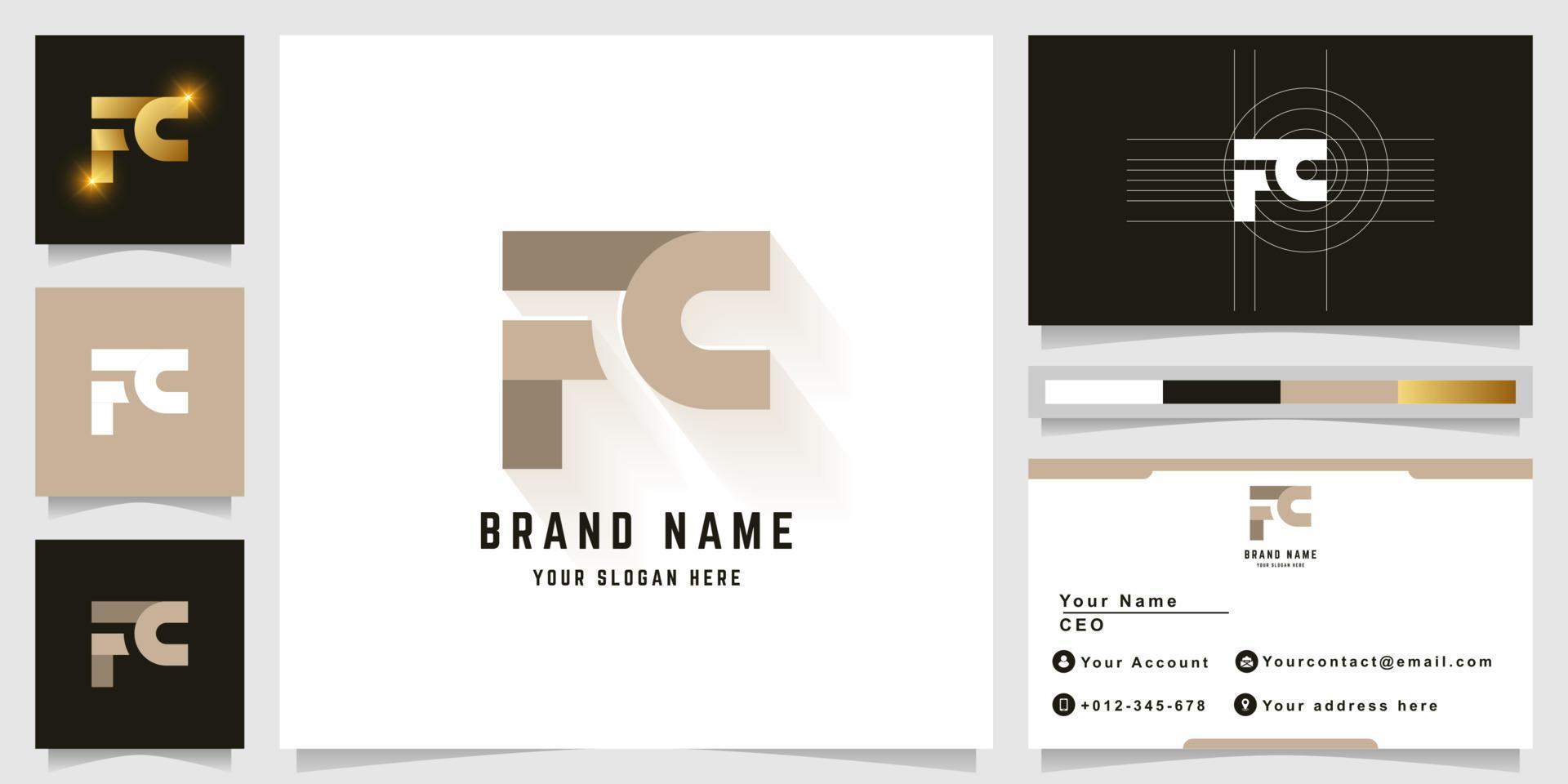 Letter FC or FT monogram logo with business card design vector