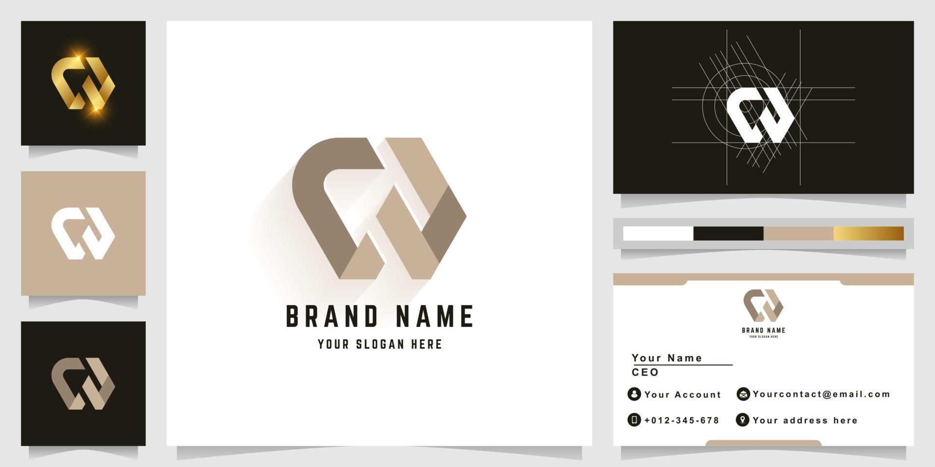 Letter CW or CV monogram logo with business card design vector