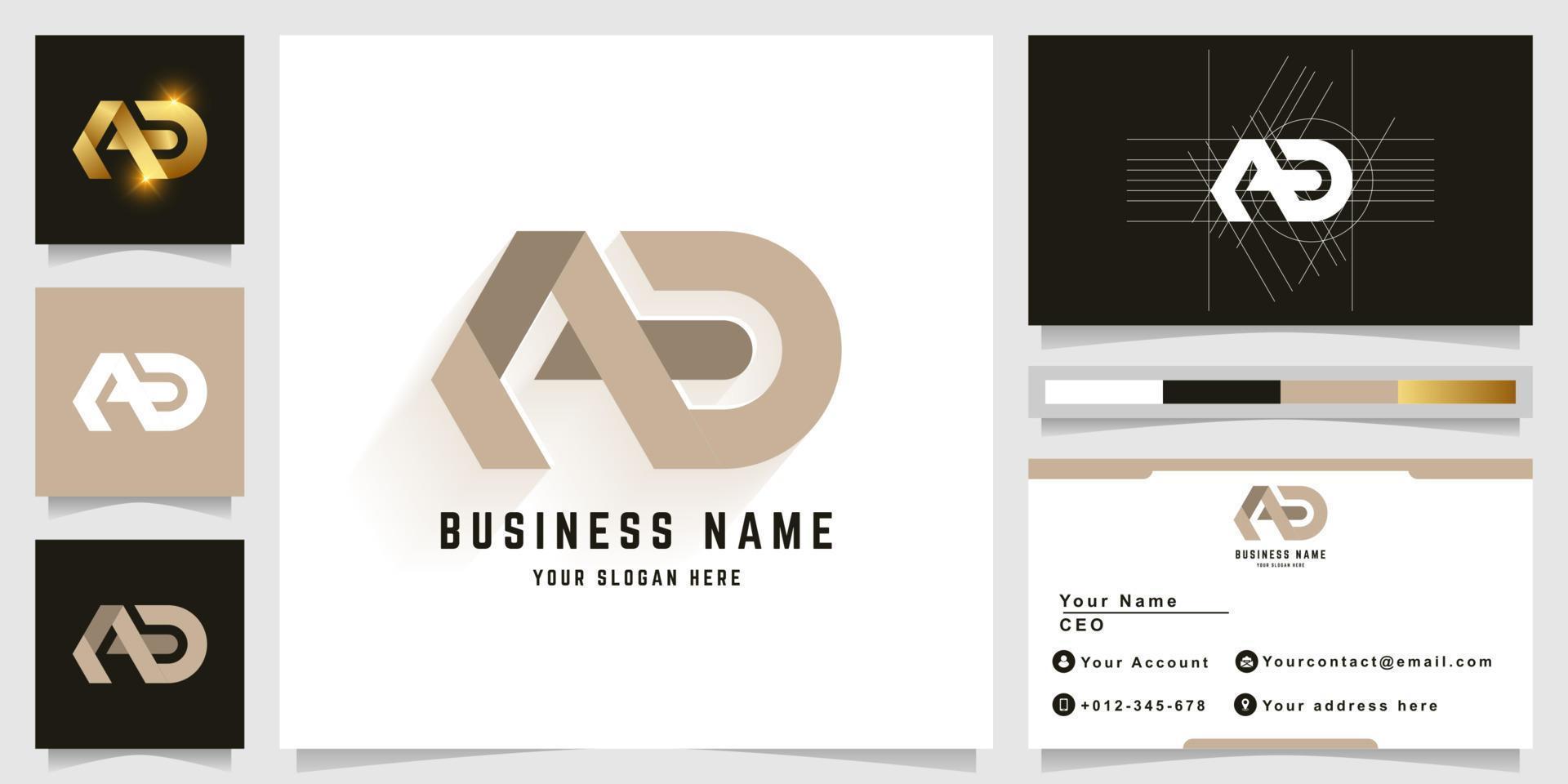 Letter AD or ND monogram logo with business card design vector