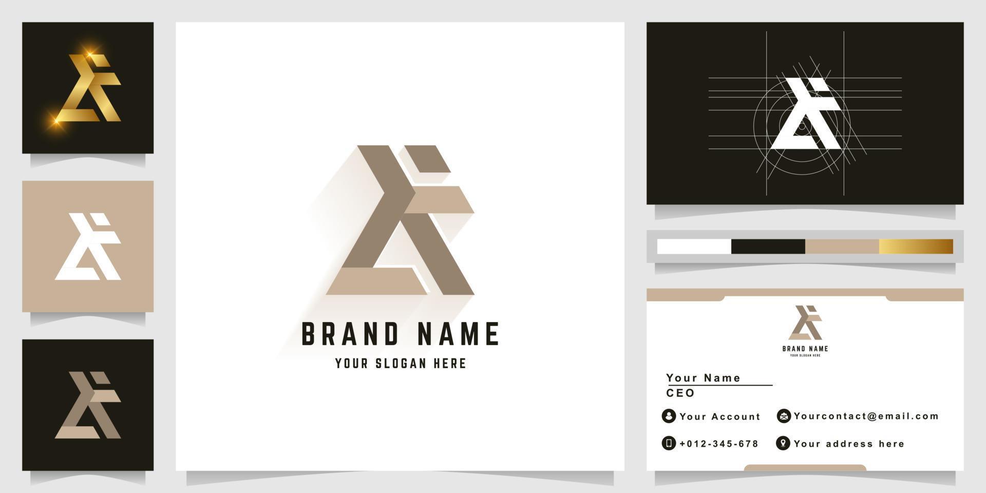 Letter EX or AF monogram logo with business card design vector