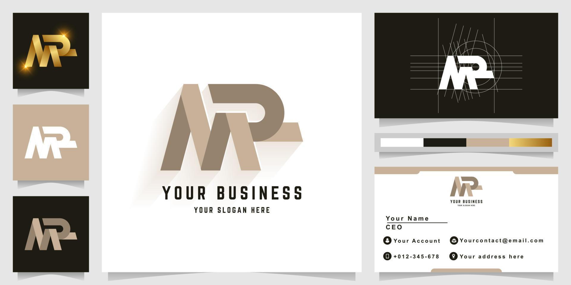 Letter MR or MPR monogram logo with business card design vector